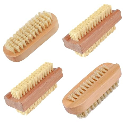4 Pcs Double Sided Wooden Nail Brushes - 2 Kinds, Easy to Use - Clean Hands, Feet & Nails