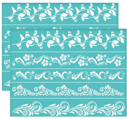 OLYCRAFT 2 plantillas autoadhesivas de 28 x 22 cm con borde de flores para serigrafía, plantillas de malla de hiedra con temática de plantas, plantillas de malla reutilizables para manualidades,