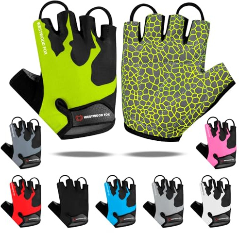 WESTWOOD FOX Cycling Gloves Half Finger Unisex Padded Grips Palm Bicycle Summer MTB Bike Gloves for Men Women Non-Slip Fingerless Short Mountain Bike Sports Hiking Climbing Gym (Parrot, M)