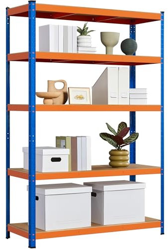 Yaheetech Etagère/Rayonnage de Garage/Atelier/Rangement/Stockage Charge Lourde Résistant 5 Niveaux 180 x 120 x 45 cm Capacité 875 kg Orange/Bleu