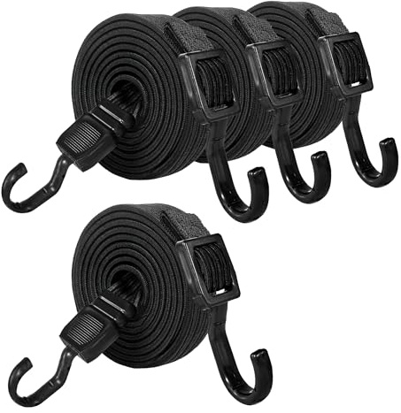 INCETUE Adjustable Bungee Cord with Hooks, 200 cm Long Tie Down Straps, Set of 4, Flat Expander with Metal Hooks, Extra Strong Luggage Tensioner, Rubber Cord, Lashing Straps for Awning, Garden,