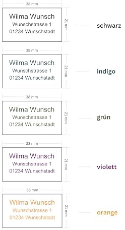 500 personalisierte Adressaufkleber - 38x21 mm - individualisiert - Adressetiketten - Klebeetiketten für Briefe, Bücher, Schulmaterialien etc. - schwarz indigo grün violett orange (orange, 500 Stück)