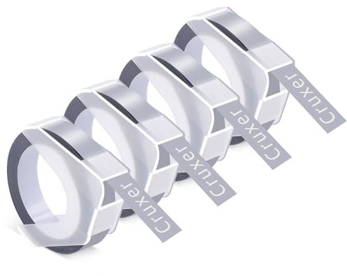 Cruxer 4er-Packung Kompatibel für Dymo 3D S0898110 520104 Silber Kunststoff Prägebändern Bänder, 9mm x 3m Schriftband Ersatz für 814580 1595GY 18577 20008CP Motex E-101 E-303 Beschriftungsger