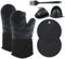 Juego de 6 guantes de horno resistentes al calor hasta 300 °C con agarraderas, antideslizantes, adecuados para cocinar, hornear, asar (negro)