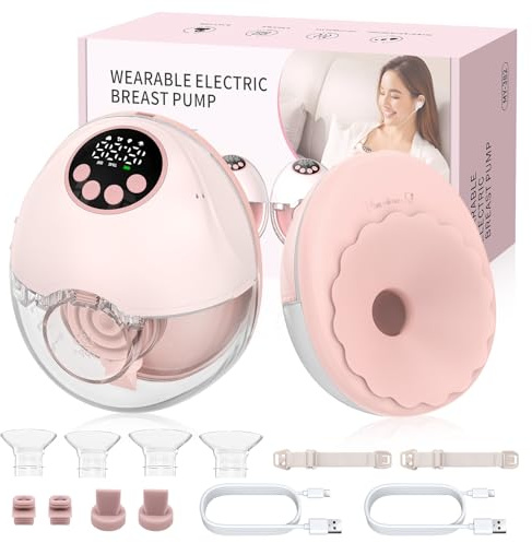 HOMGEN Sacaleches Eléctrico Manos Libres Portátil Extractor de Leche Materna Inalámbrico con Pantalla LED Bomba de Lactancia Recargable 1200mAh con 4 Modos y 12 Niveles Fácil de Limpiar para Mamás