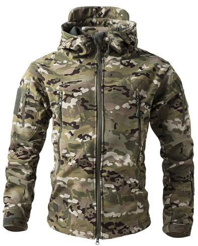Mens Jacket Veste Ski Polaire Chasse Veste de Peche Blouson Bombers Homme de Chasse Polaire Manteaux Imperméables Homme Camouflage XL