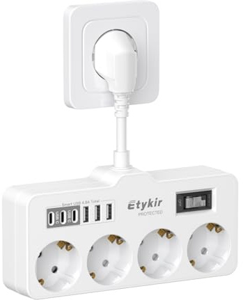 Ladron Enchufes con 4 Tomas y 6 USB (3 USB-A y 3 USB-C) Enchufe Multiple
