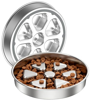 RYAKKA Anti schling napf Hund Groß Edelstahl,Futternapf Hund rutschfest aus Stoppt Blähungen, 3 Becher Erhöhtes Labyrinth Slow Feeder Hundenapf für Mittelgroße und Große Hunde Katzen（25.4CM）