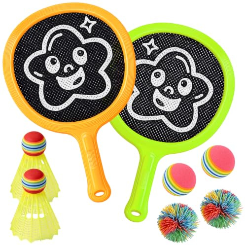 Kids Bat and Ball Set with 2 Paddles 2Badmintons 2Shuttlecocks 2Rubber Ball