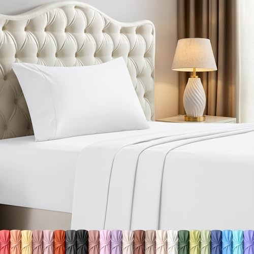 Utopia Bedding Twin Sheet Set – 3 Piece Bed Sheets for Twin Size Bed, Soft and Breathable Microfiber, Includes 1 Fitted Sheet, 1 Flat Sheet and 1 Pillowcase – Oeko Tex (White)