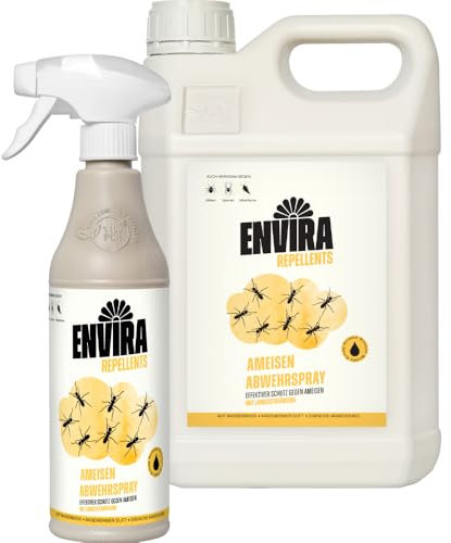Envira Ameisenspray 500 ml + 5L - Abwehr Spray mit Langzeitwirkung gegen Wegameisen, Pharaoameisen - Mittel gegen Ameisen für Wohnung, Balkon, Terrasse, Garten - Effektiv Ameisen loswerden