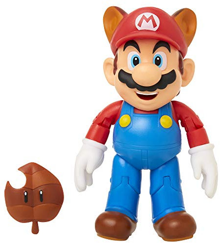 Nintendo Raccoon Mario Figur, 10 cm bewegliche bewegliche Actionfigur mit Superblatt-Zubehör, perfekt für Kinder und Sammler