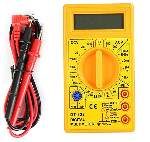 Multimeter, DT-832 AC/DC-Spannungsprüfer Amperemeter Voltmeter Taschen-Digital-Widerstandstester mit Summer(Gelb)