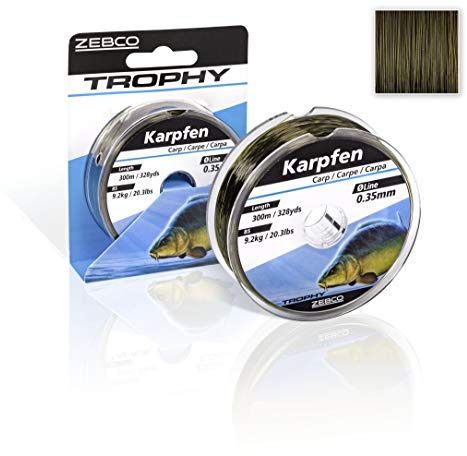 Zebco Qualitäts Trophy Karpfen monofile Angelschnur Angel Zubehör Karpfenschnur, Camou-dunkel, 0,30mm / 6,9Kg
