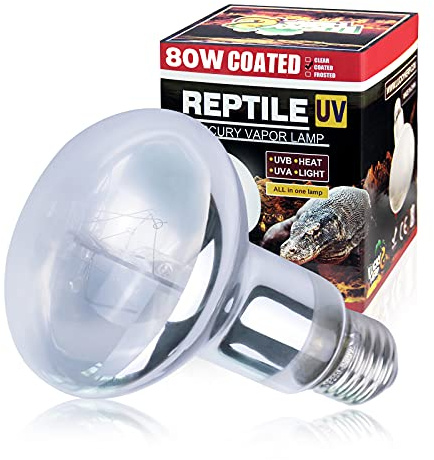 LUCKY HERP Reptile UVA UVB Heat Bulb, 80W E27 Turtle UV Heat Lamp, Vivarium D3 Basking Light Bulb for Reptile, Tortoise, Bearded Dragon and Amphibian