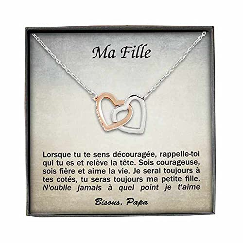 TILOVE Collier Personnalisé pour Femme avec Pendentif en Forme de Coeurs Entrelacés Contenant un Message d'Amour pour Votre Fille signé Papa