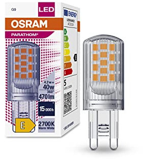 OSRAM LED-Lampen mit Retrofit-Stecksockel G9 | 40W-Ersatz, energiesparend, langer Lebensdauer (15.000H), warm weiß | PARATHOM LED PIN G9 40 4.2 W/2700 K G9
