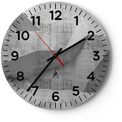 Modern Wanduhr Beton Wand Grau 30x30cm Rund Klein Wand Uhr Glas Analog Zimmeruhren Küche Büro Wohnzimmer Glasuhr Wall Clock Dekoration Design Wanddekoration Küchenuhr C4AR30x30-4183