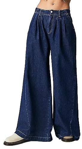 FeMereina Jean baggy pour femme - Taille mi-haute - Pantalon boyfriend - Jambe large - Pantalon ample avec poches - Streetwear Y2K, noir foncé, M