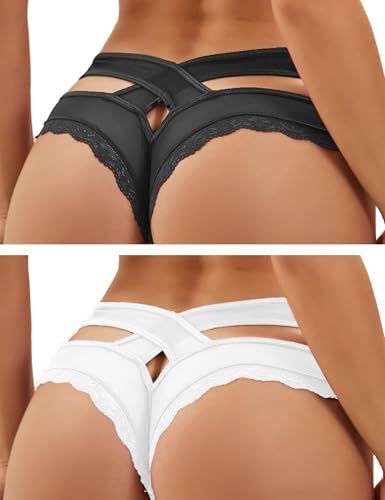 ohmydear String sexig tanga dam sexig chic spets stringtrosor dam korsade utskurna bomullsgrenen XS–4XL genomskinliga trosor stringtrosor och tangas, underkläder, trosor