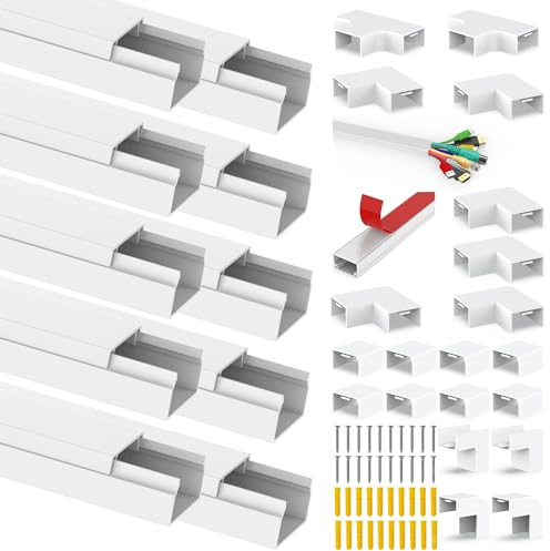 Angdarun Kabelkanal Weiß Selbstklebend, TV Kabelkanal 10 Stück*0.4m PVC Kabelabdeckung Kabelschacht Kabel Verstecken Wand, für alle Netzkabel in Haushalt, Büro
