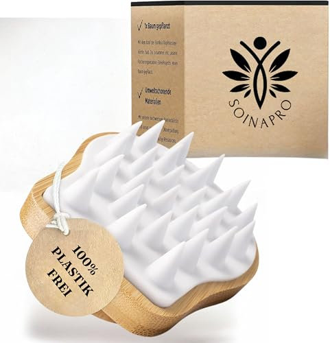 Soinapro Kopfhaut Massagebürste, Kopfmassage Bürste aus Bambus mit Anti-Schuppen Effekt, Shampoo bürste zum Duschen, Haarwaschbürste für Gesundes Haarwachstum, Scalp Massager - Weiß (White)