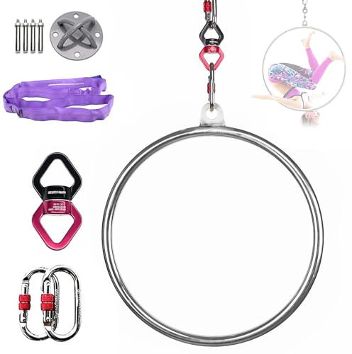Qiang Cerchio Aereo Casa Cerchio Aereo Acrobatico per Bambino Adulto, Acciaio Inox Lyra Hoop Yoga Kit Anello,Set di Allenamento in Sospensione per Danza Fitness,Diameter-90cm(35-1/2)