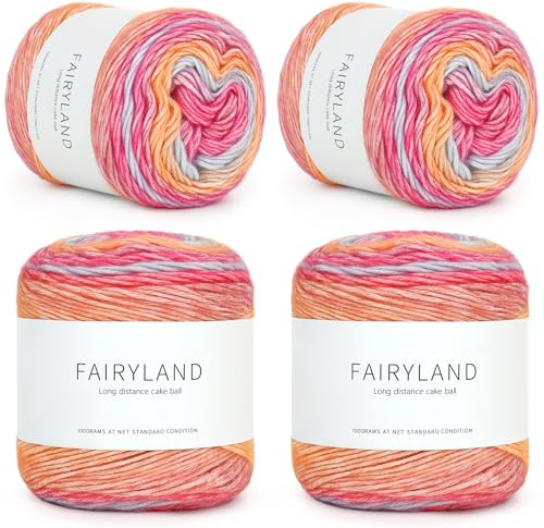 Reessy Ombre Yarn, 4 × 100g Rainbow Wool Yarn Cake - 60% Cotton 30% Acrylic 10% Wool - Multi Coloured Crochet Wool for Knitting Scarves, Shawls, Blankets, Crafting and Clothing
