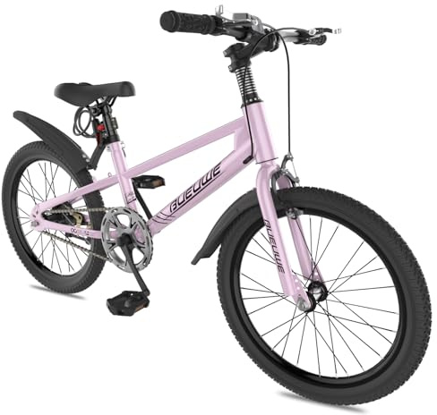 LNRLZYLS Kids Mountain Bike 20/24 Inch for Boys Girls Ages 7-15, Dual V-Brake Bicycle with Rotating Handlebar, Bike Lock, Mudguards, Kickstand & Anti-Slip Tires,Pink,20 Inch
