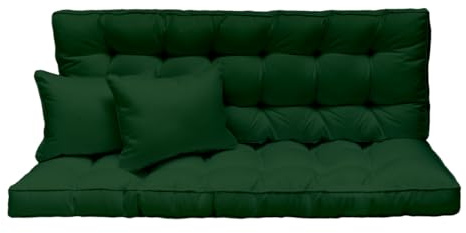 Hollywoodgunga dyna 180 x 50 cm – 3-sitsigt set: sittdyna och ryggkudde – quiltad och tjock vadderad 10 cm – kudde för trädgårdsbänk, pallbänk, balkongbänk och terrass – färg: grön [133]