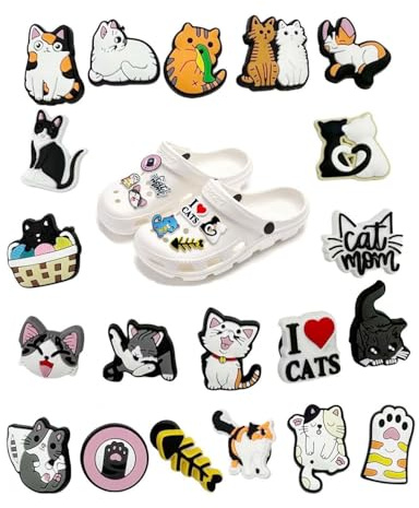 FUGLUS 20 PCS Pines para Crocs Zuecos Sanitarios,Adornos para Zapatos para Serie Gato de Verano,Accesorios de Decoración de Zapatos PVC,para Niñas Mujeres Niños,Regalos Fiesta Cumpleaños