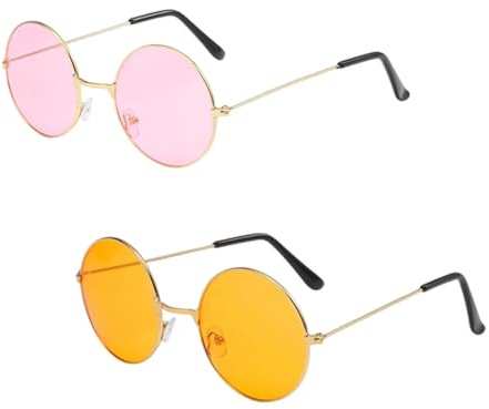 dinghaole 2Pcs Hippie Style Sunglasses - Retro Round Fashionable Men's And Women's Glasses (Orange/Pink) 70s Holiday Sunglasses, Oasis Retro Style