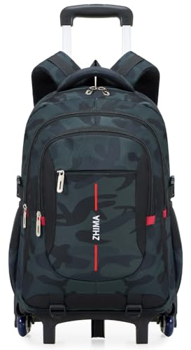 Amythe Zaino con Ruote Ragazzi Camouflage 10-18 Anni – Trolley Scolastico 6 Ruote con Carrello Estraibile – Zaino Trolley per Inizio Scuola Elementare Medie e Superiori – PC 15.6