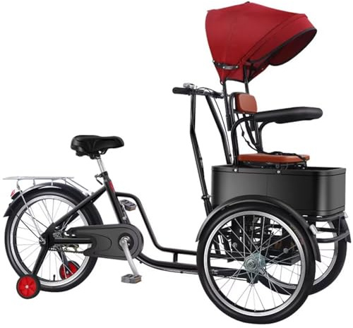 EABKLPQRS Trike 3-Rad-Lastenfahrrad, Schwarzes 20-Zoll-Dreirad for Personen und Lasten mit Schutzdach-Geländer Doppelbremsen(Manned)