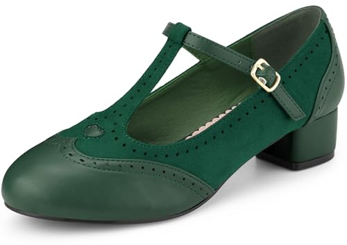 Allegra K Women Faux Suede T-Strap Mary Jane Ankle Strap Block Heels Pumps