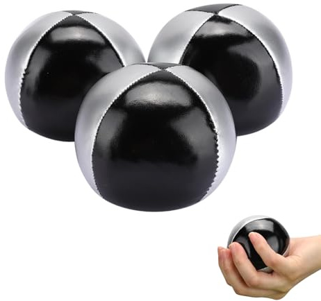 Hominas Jongleringsbollar för vuxna, 3 stycken, 6,3 cm, greppande ungdomsbollar, PU-läder, professionella jongleringsbollar för nybörjare och experter (silver-svart)