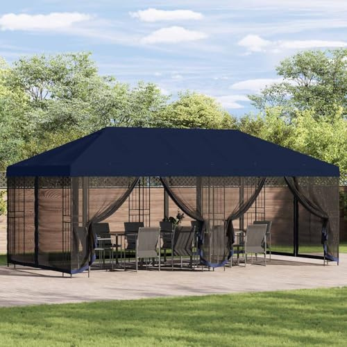 Mokuyary Gazebo con Pareti Laterali 6x3 m Blu Poliestere e Acciaio 190 Tenda di Ricezione, Gazebo Padiglione per Campeggio, Eventi, Terrazze e Festivals-A2