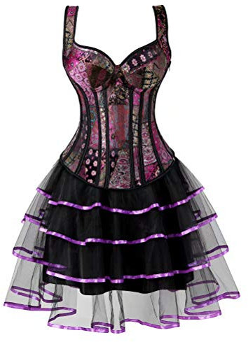 Jutrisujo Robe Corset Bustier Tutu Jupe Set Femme Bretelles Halloween Burlesque Violet S