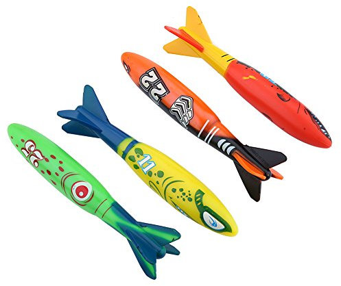 VGEBY Tauchen Torpedo Spielzeug, 4 Stück Schwimmtraining Spielzeug Tauchen Wassersport Spielzeug für Kinder Unterwasser Spiel