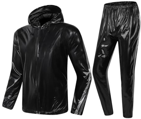MulYeeh Weight Loss Sweat Suit Heavy Duty Full-Zip Sauna Suit Fitness Exercise Gym Top Pant with Hood for Men Women
