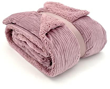 heimtexland super Dicke Cord Kuscheldecke mit flauschigem Sherpa Fell Wohndecke 200x150 Decke elegant Kuschelweich Geschenkidee Weihnachten Typ767 Rosa