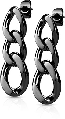 beyoutifulthings 1 Paar Damen Ohr-Stecker Ketten-Glieder Anhänger Ohrringe Schwarz