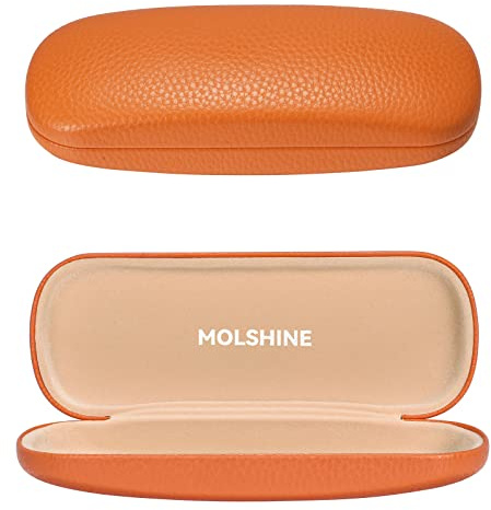 molshine Hard Shell PU Leather Glasses Case,Travel Portable Eyeglass Case for Men Women Girl Travel Study Work (Orange)