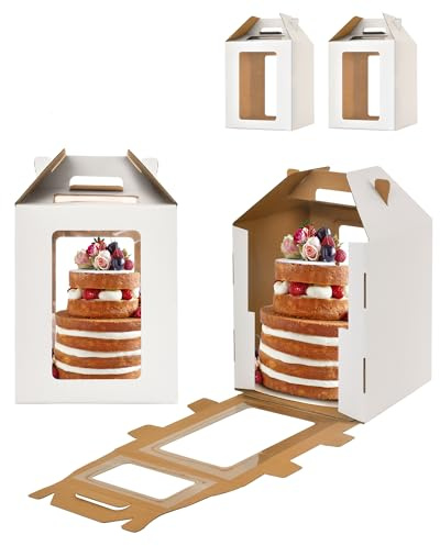 XININSUN 10inch Tall Cake Boxes with windows,10x10x12 Tall Cake Carrier, Tiered Cake Box, Layer Cake Box, large cake box,Ideal for 10 & 12 Tiered Cakes (2 Pack-White)