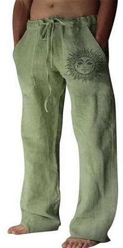Litthing Men Linen Trouser Casual Summer Cotton Pant with Pocket Drawstring | Loose Fit, Comfortable Lightweight, Beach Pant, Breathable