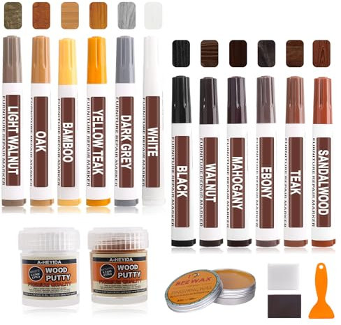 Set di riparazione per mobili in laminato, 12 pennarelli per legno e stucco per legno, riparazione di mobili, riparazione di graffi, facile restauro del tavolo in legno, armadio, porta impiallacciata