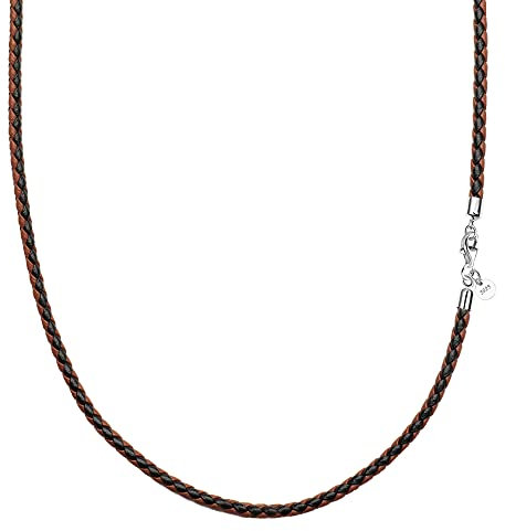 Viwind Echt leder Halskette Lederkette 2.9mm breit geflochten Lederband ketten 45-65cm wählbar 925 Sterling Silber Verschluss Damen Herren für DIY Anhänger Mit Geschenkbox (45cm, Braun-Schwarz)