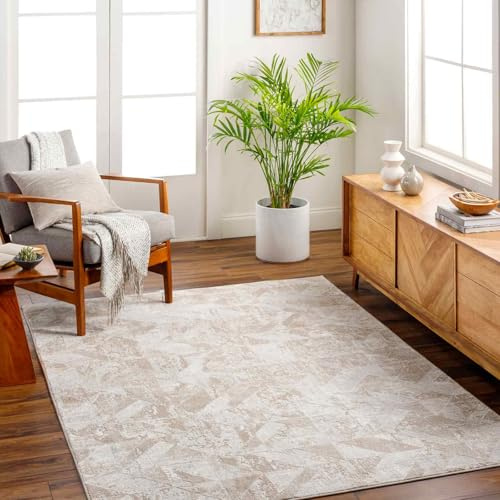 Livabliss Royalty Omice Abstract Rug - Scandi Area Rugs Living Room 160x213 cm, Dining, Kitchen - Neutral, Abstract Patterned Rugs, Boho Style, Easy Care Pile - Large Rug, Ivory, Tan, Grey