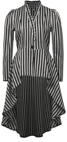 CAMDOM Women's Steampunk Long Striped Jacket Renaissance Victorian Gothic Blazer Jacket Coat Black White