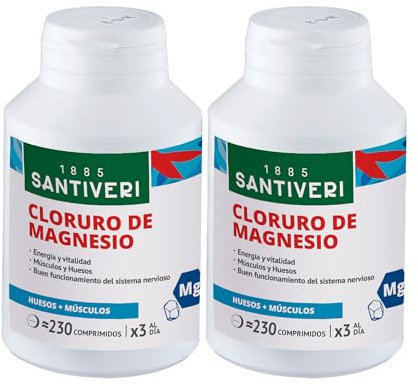 SANTIVERI - Cloruro Magnésico, Complemento Alimenticio a Base de Magnesio, Ayuda a Disminuir el Cansancio y Contribuye al Normal Estado de Músculos, Huesos y Sistema Nervioso - 2 x 230 Comprimidos
